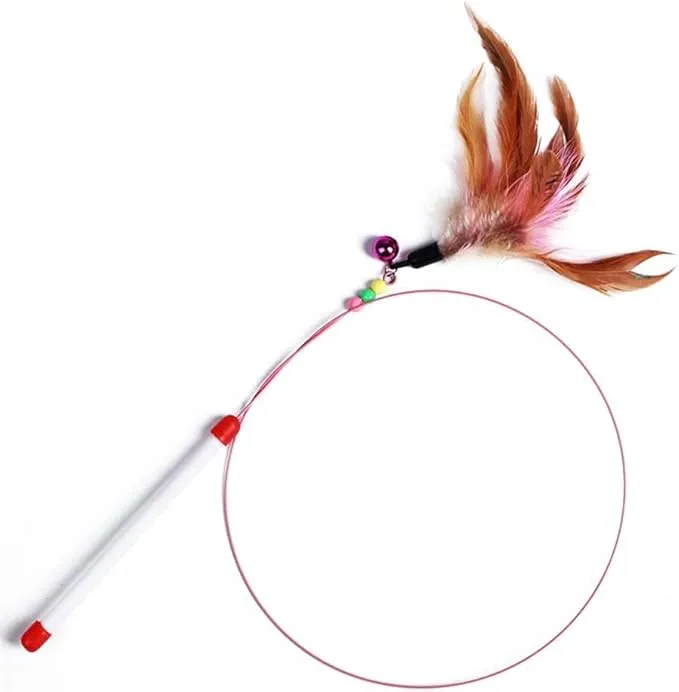 عصا ريشة للقطط، لعبة صنارة صيد القطط، معدات التدريب والتمرين، عصا سلكية لإشباع مطاردة القطط، مع خرز جرس، مناسبة لهدايا القطط ومحبي القطط